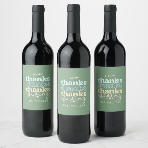 Cool blue Tones Retro ThanksGiving Typography Wine Label