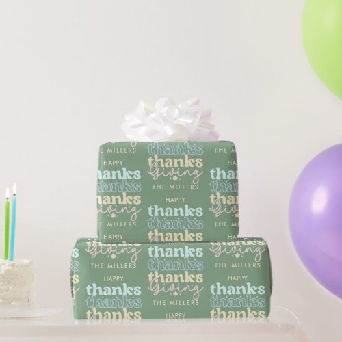 Cool blue Tones Retro ThanksGiving Typography Wrapping Paper