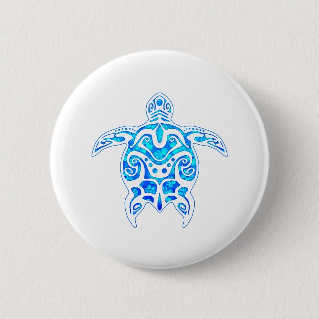 Cool Blue Tribal Turtle Button (Front)