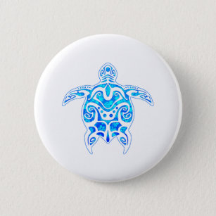 Cool Blue Tribal Turtle Button