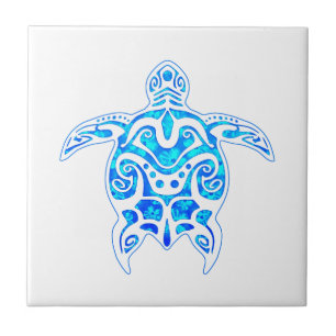 Cool Blue Tribal Turtle Ceramic Tile