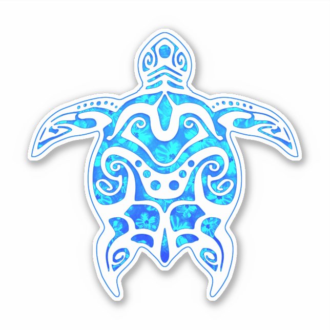 Cool Blue Tribal Turtle Sticker (Front)