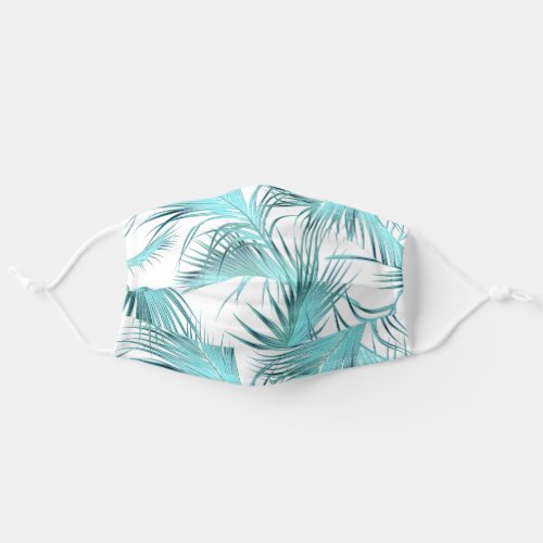 Cool Blue Tropical Palm Fronds Pattern Adult Cloth Face Mask
