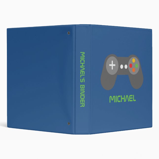 Cool Blue Video Game Controller Personalized  3 Ring Binder (Background)
