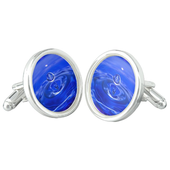 Cool Blue Water Droplet Cufflinks (Angled)