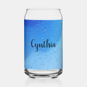 Cool blue water drops personalized can glass