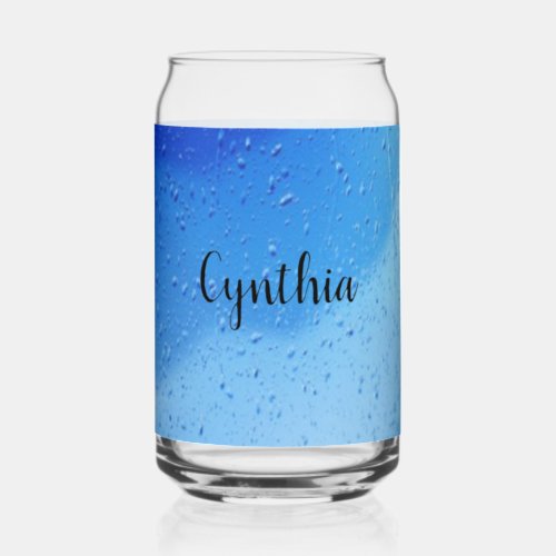 Cool blue water drops personalized can glass