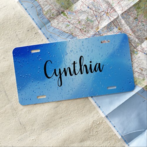 Cool blue water drops personalized license plate
