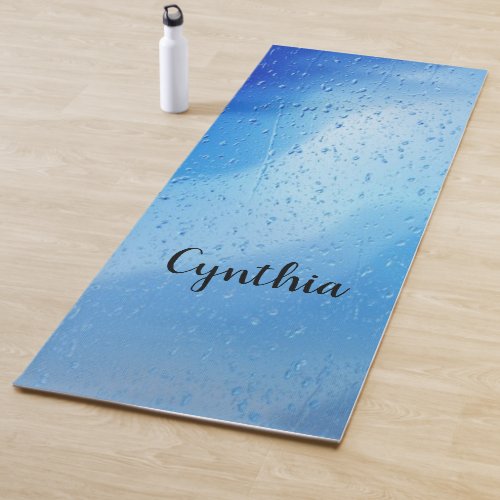 Cool blue water drops personalized yoga mat