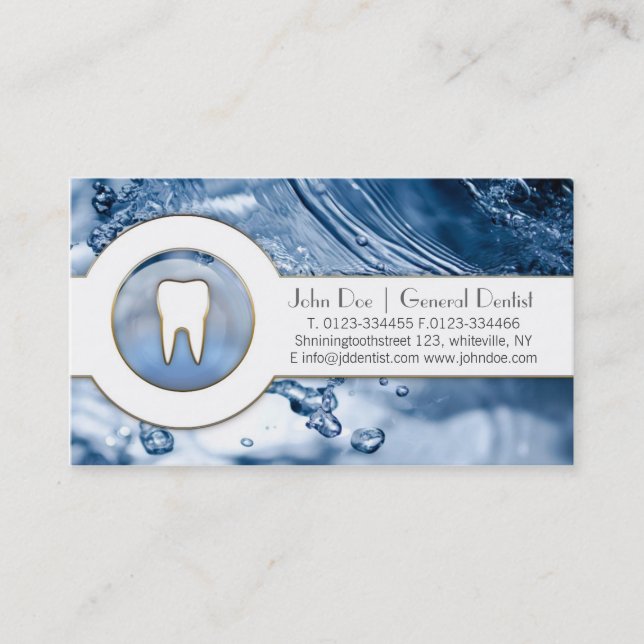Cool blue water teeth dentist dental business card (Front)