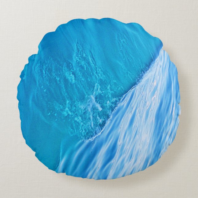 Cool blue water wave round pillow (Front)