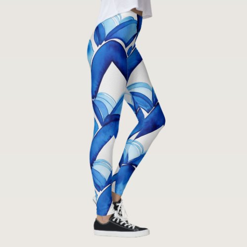 Cool Blue Watercolor Graphic Design Womens Leggings