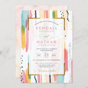 Cool Blue Watercolor Memphis Chic Wedding Invitation