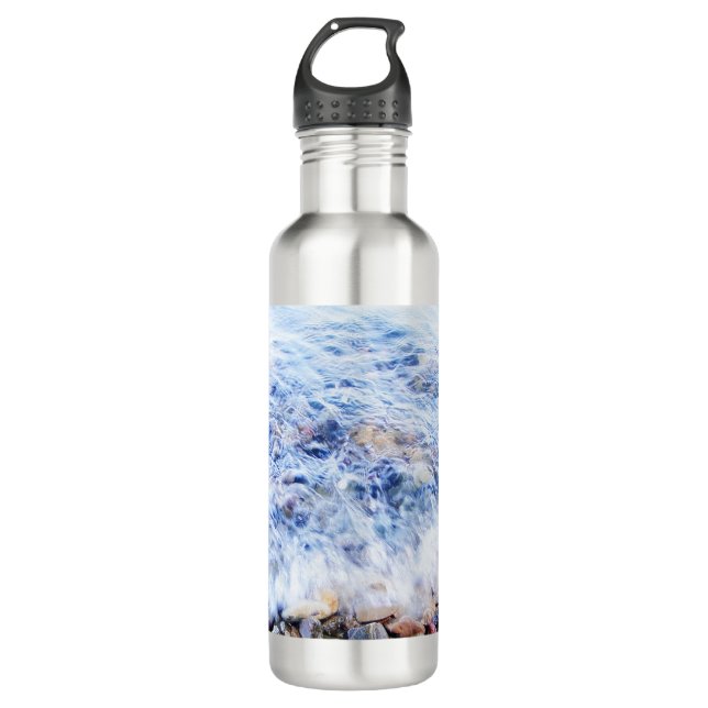 Cool blue waving water stainless steel water bottle (Front)