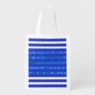 Cool Blue White Geometric Lines Grocery Bag
