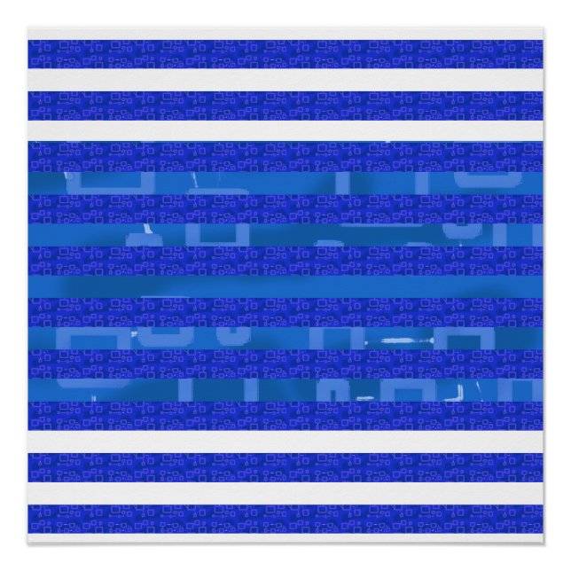 Cool Blue White Geometric Lines Poster (Front)