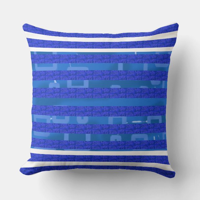 Cool Blue White Geometric Lines Throw Pillow (Front)