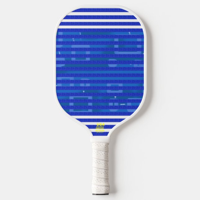 Cool Blue White Geometric Stripes Carbon Fiber Pickleball Paddle (Front)