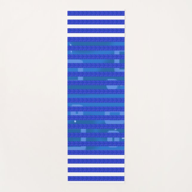 Cool Blue White Geometric Stripes Yoga Mat (Front)