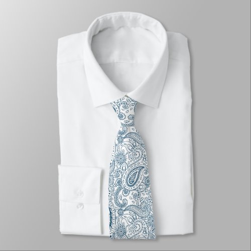 cool blue white paisley tiled pattern neck tie