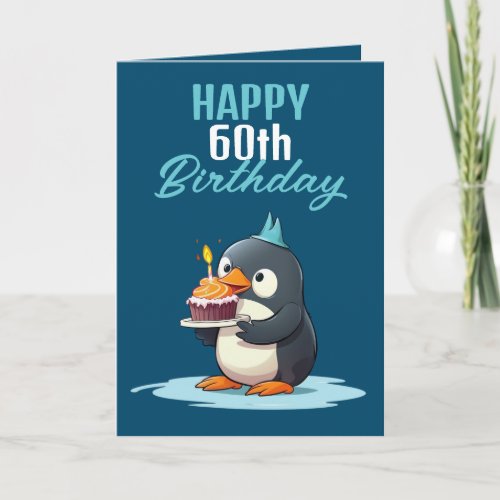 Cool Blue & White Penguin Husband 60th Birthday