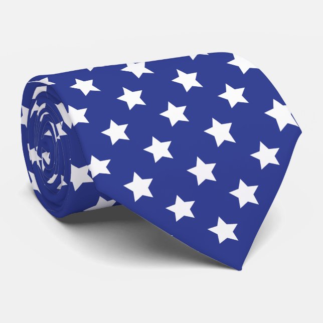 cool blue white star pattern neck tie (Rolled)