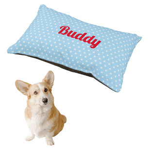 Cool Blue White Stars Pattern Cat Dog Name Plush Pet Bed