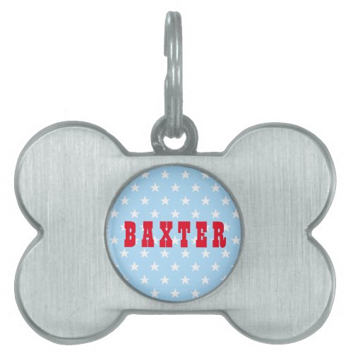Cool Blue White Stars Red Dog Cat Puppy Kitty Name Pet ID Tag