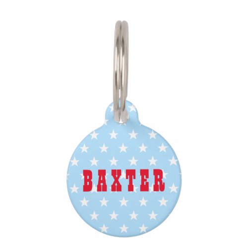 Cool Blue White Stars Red Dog Puppy Cat Kitty Name Pet ID Tag