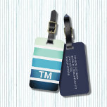 Cool Blue White Stripes Monogram Luggage Tag<br><div class="desc">Luggage tag design with blue white stripes.  Cool modern design.</div>