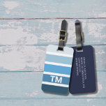 Cool Blue White Stripes Monogram Luggage Tag<br><div class="desc">Luggage tag design with blue white stripes.  Cool modern design.</div>
