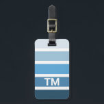 Cool Blue White Stripes Monogram Luggage Tag<br><div class="desc">Luggage tag design with blue white stripes.  Cool modern design.</div>