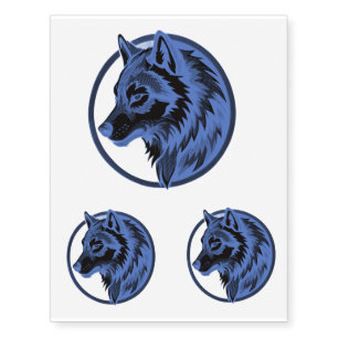 Cool Blue Wolf Head Realistic Temporary Tattoos