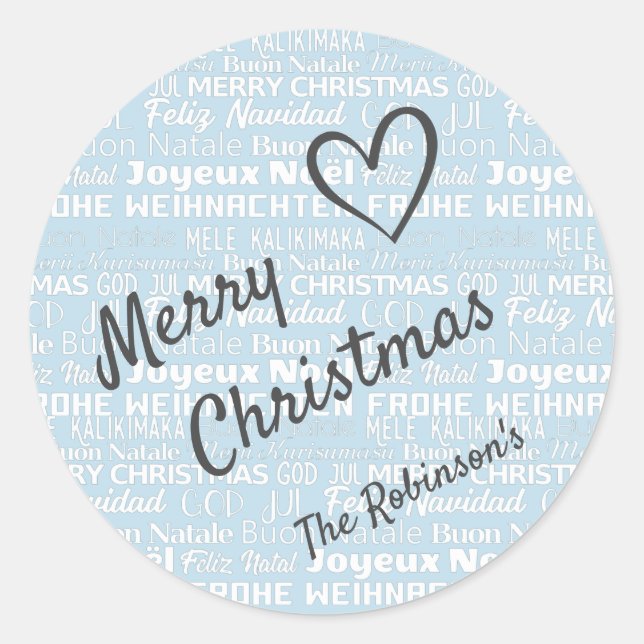 Cool Blue Word Art Cloud Handwriten Christmas Text Classic Round Sticker (Front)