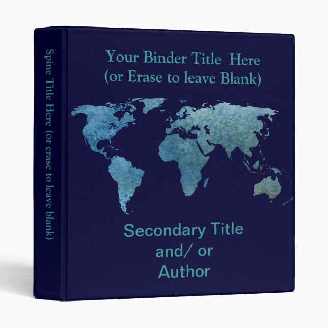 Cool Blue World Map Binder (Front/Spine)