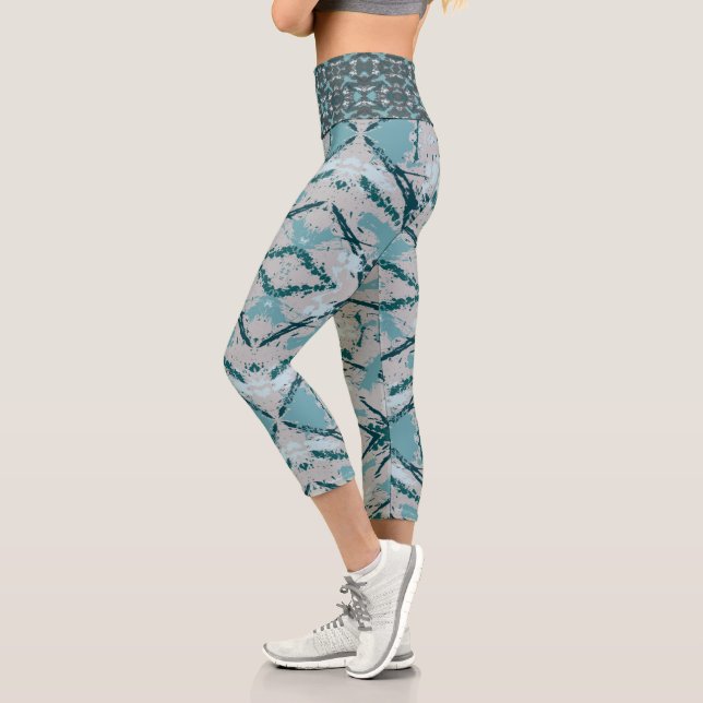 Cool Blues Color Splash Capri Leggings (Left)