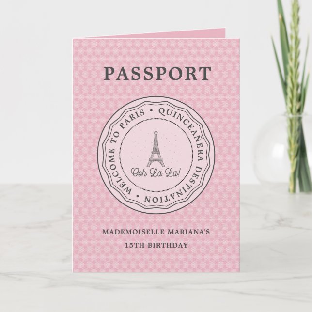 Cool Blush Paris Passport With Picture Quinceañera Invitation (Front)