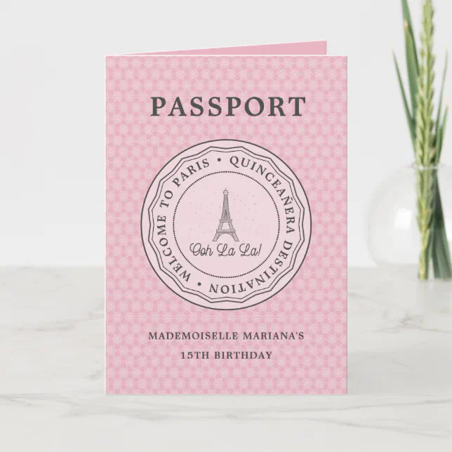 Cool Blush Paris Passport With Picture Quinceañera Invitation | Zazzle