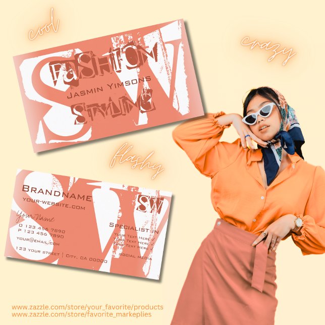 Cool Blush Red and White with Initials Stylish Business Card (Creator Uploaded)