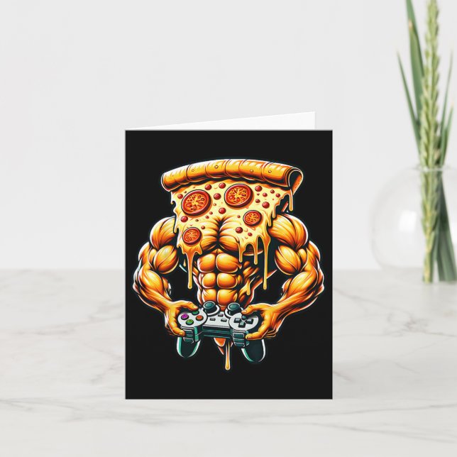Cool Bodybuilding Gamer Pizza Present  Card (Front)
