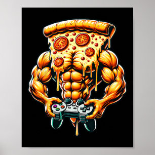 Cool Bodybuilding Gamer Pizza Present Poster