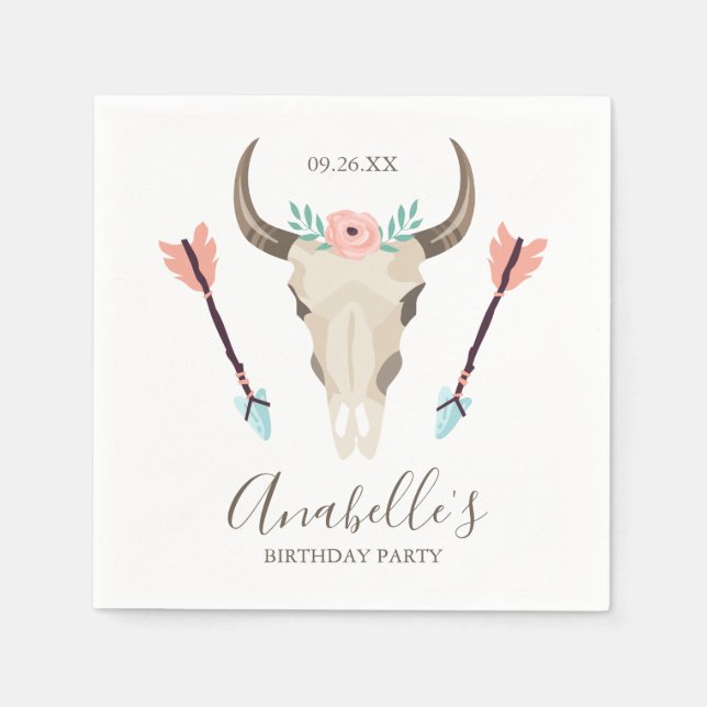 Cool Boho Cow Skull Party Favors Napkins (Front)
