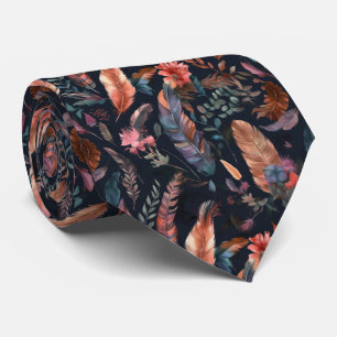cool Boho feathers and flowers  Neck Tie