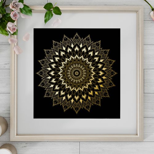 Cool boho gold and black mandala illustration foil prints