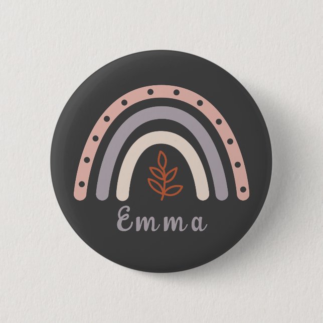 Cool Boho Rainbow with Personalized Name  Button (Front)