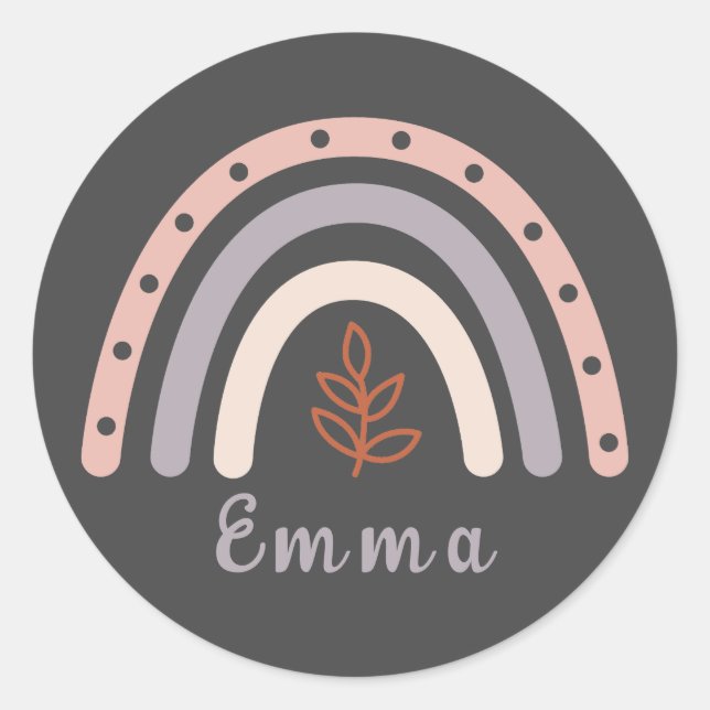 Cool Boho Rainbow with Personalized Name Classic Round Sticker (Front)