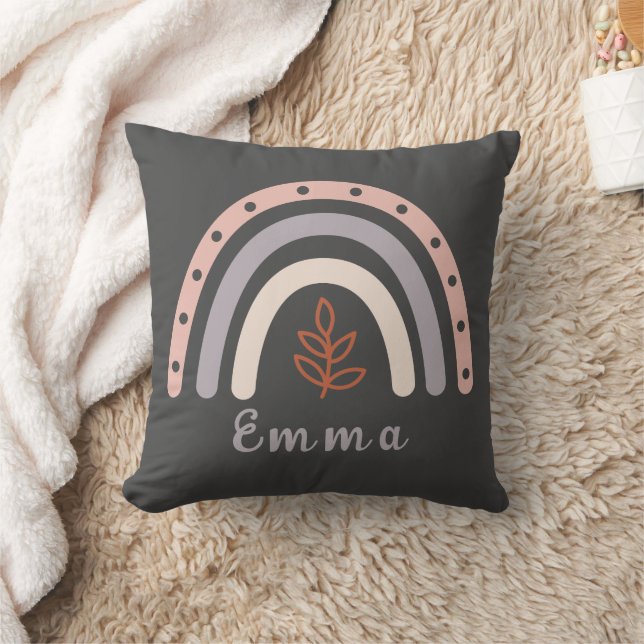 Cool Boho Rainbow with Personalized Name Throw Pillow (Blanket)