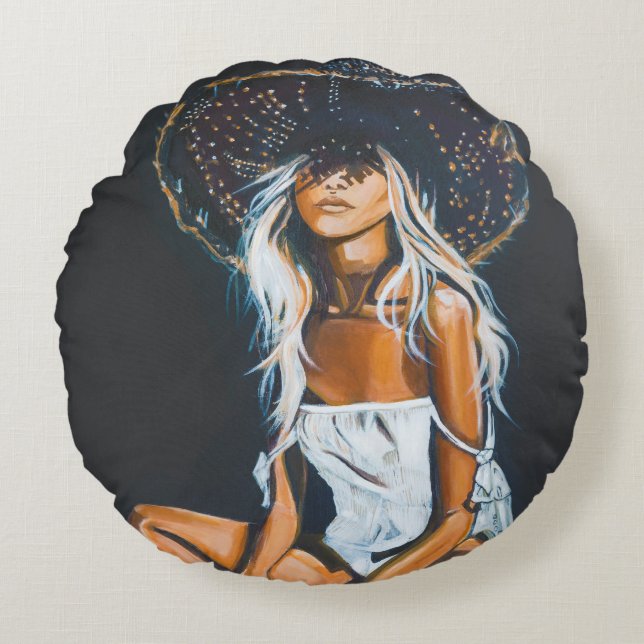 Cool Boho theme Cotton Round Pillow (Front)