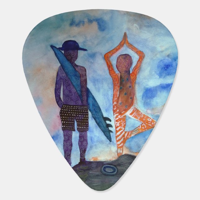Cool Boho Yoga Surf Sunset Art Guitar Pick (Back)