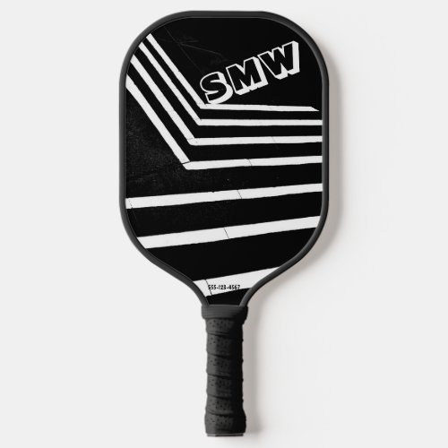 Cool Bold Black White Lines Custom Monogram Pickleball Paddle